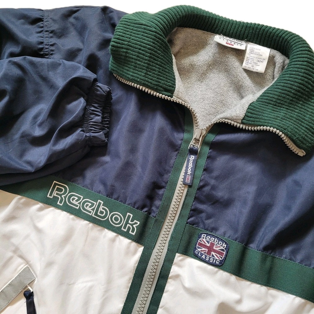 Vintage 90s Reebok Classic Track Jacket Mens M Union Jack Flag Padded Heavy Rare